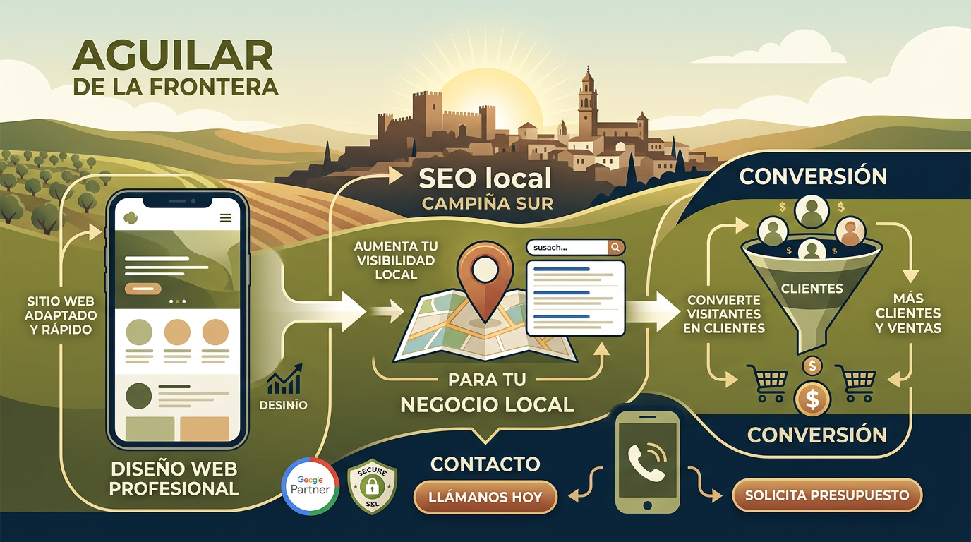 Infografía sobre diseño web local y SEO en Aguilar de la Frontera