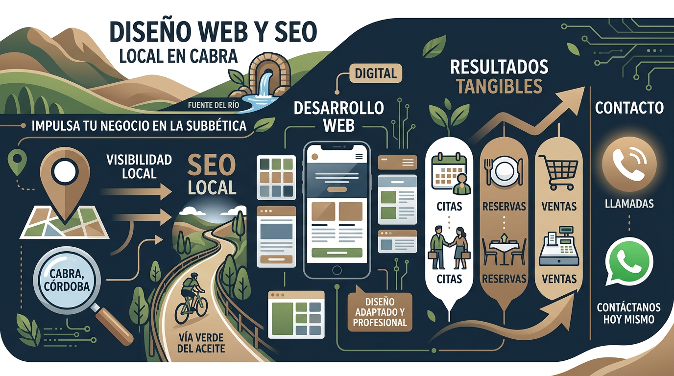 Infografía sobre diseño web local y SEO en Cabra
