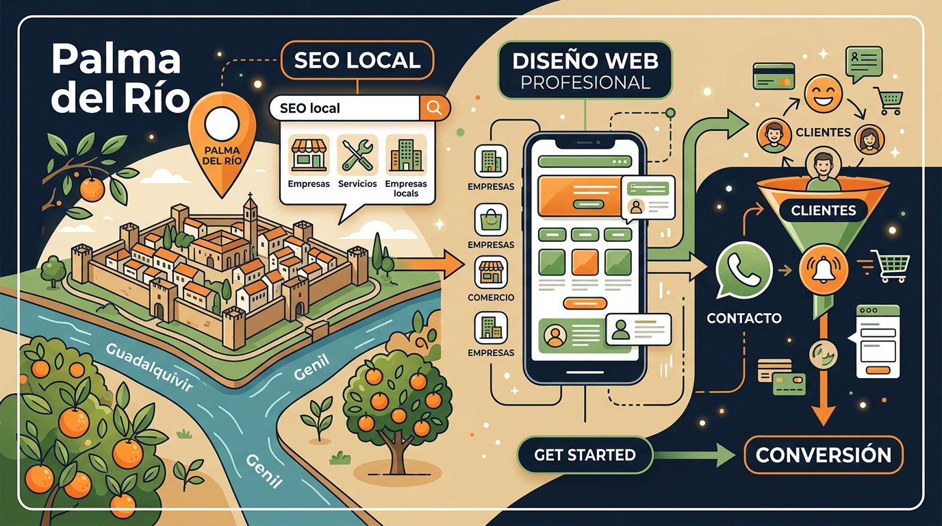 Infografía sobre diseño web local y SEO en Palma del Río